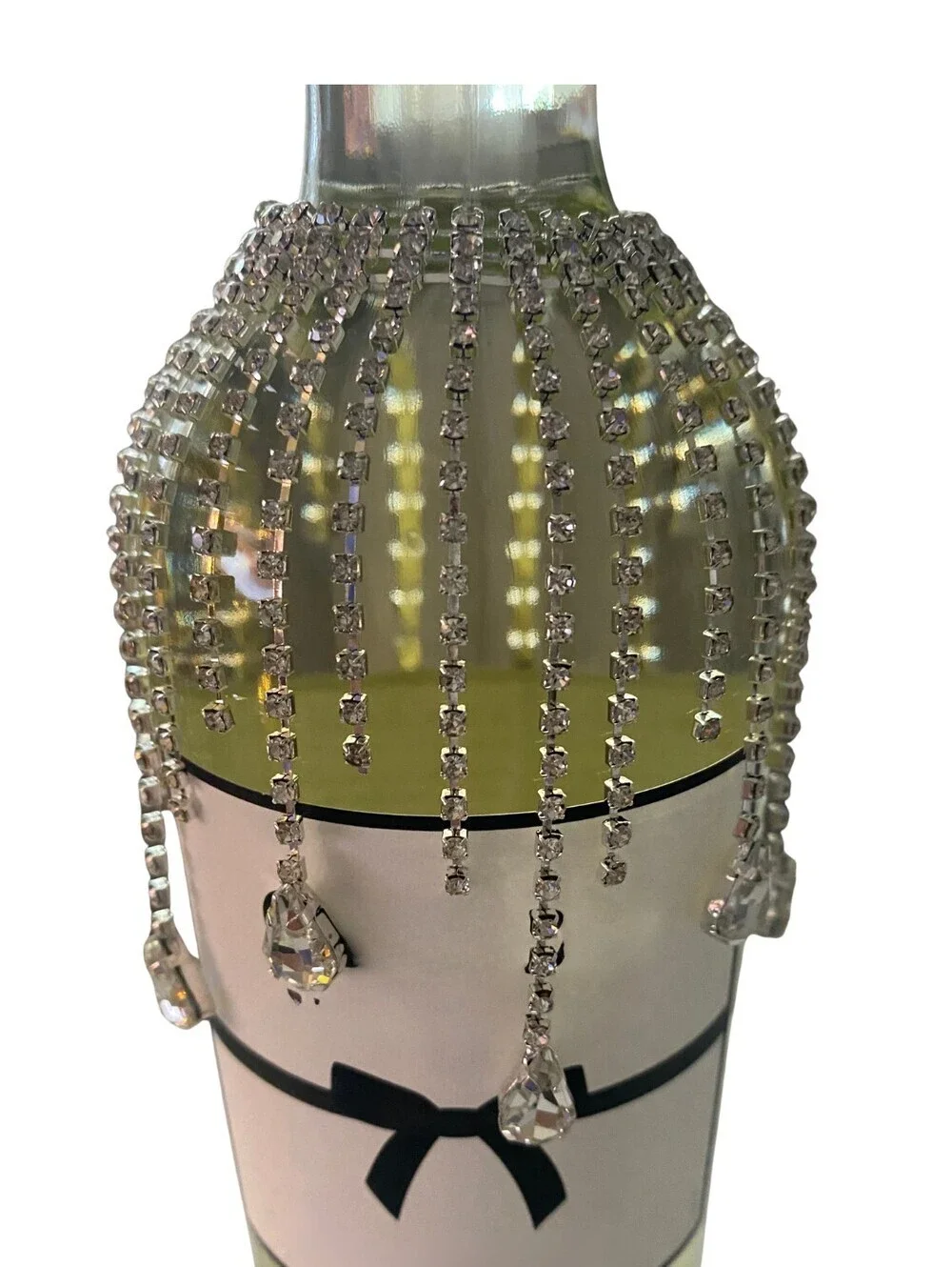 Wine Bottle Rhinestone Charm - Bling for your Bottle- White and Silver
